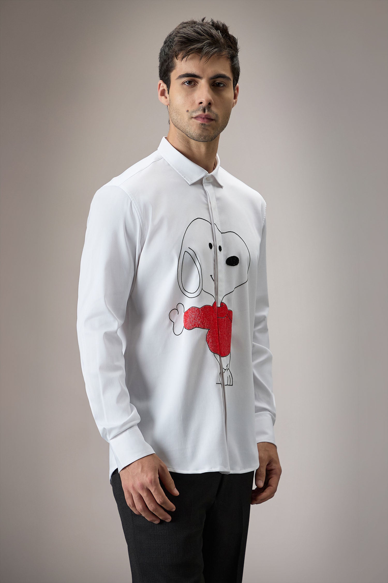 Snoopy - Hand Embroidered Designer Shirt - White