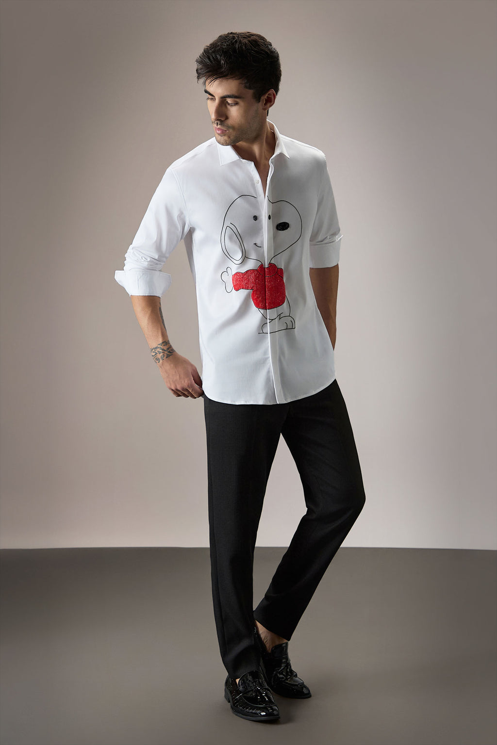 Snoopy - Hand Embroidered Designer Shirt - White