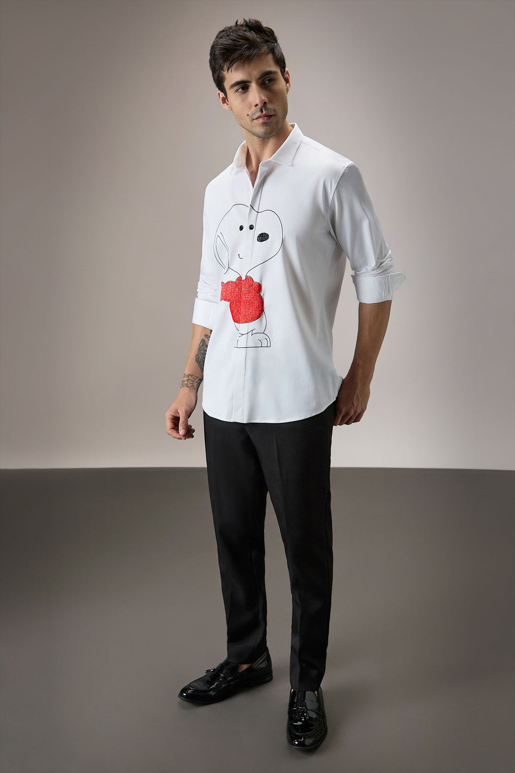 Snoopy - Hand Embroidered Designer Shirt - White