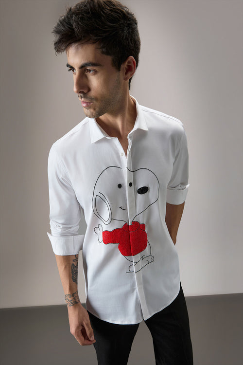 Snoopy - Hand Embroidered Designer Shirt - White