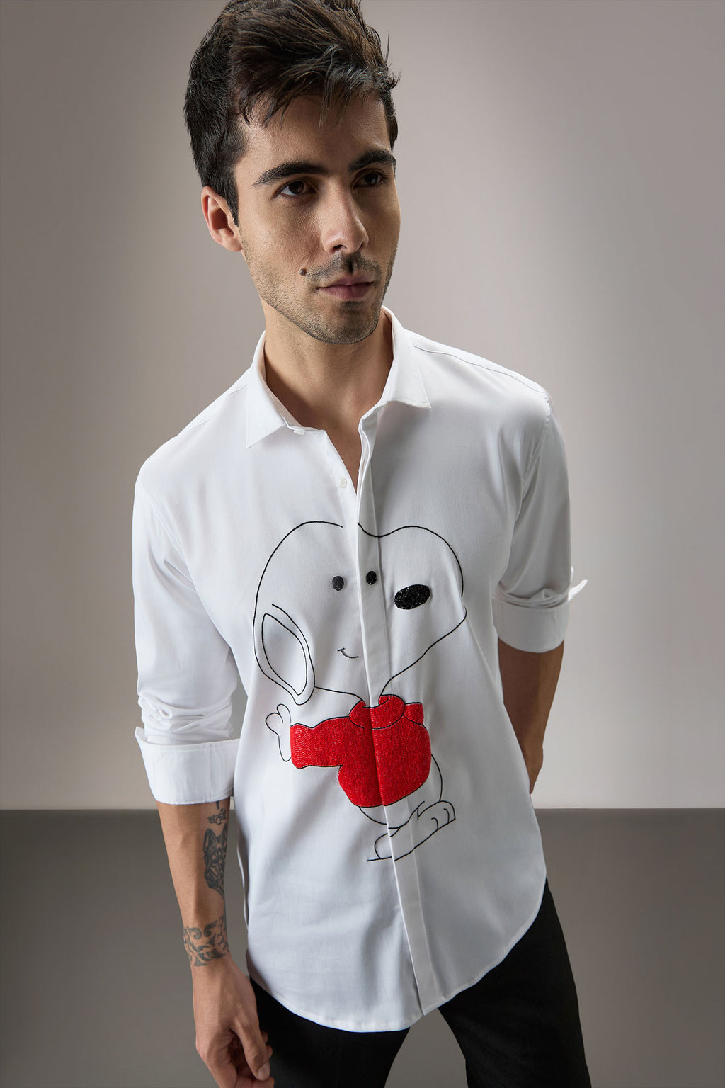 Snoopy - Hand Embroidered Designer Shirt - White