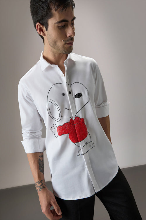 Snoopy - Hand Embroidered Designer Shirt - White