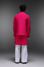 Amour(Mirror Work) - Hand Embroidered Designer Bundi With Kurta - Hot Pink