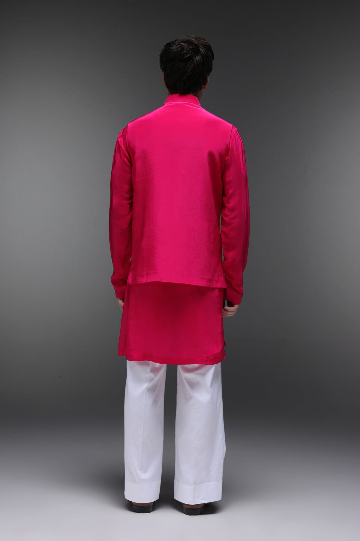Amour(Mirror Work) - Hand Embroidered Designer Bundi With Kurta - Hot Pink
