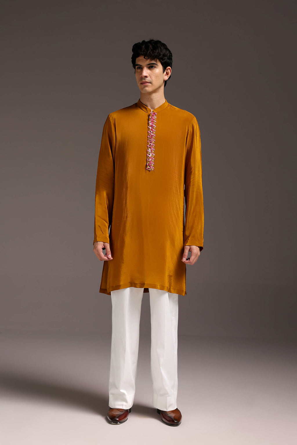 Ochre - Hand Embroidered Designer Kurta