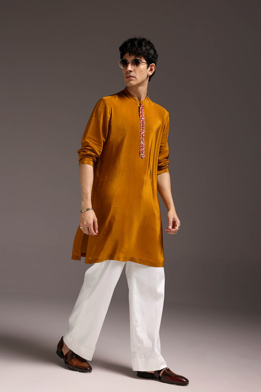 Ochre - Hand Embroidered Designer Kurta