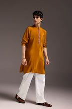 Ochre - Hand Embroidered Designer Kurta