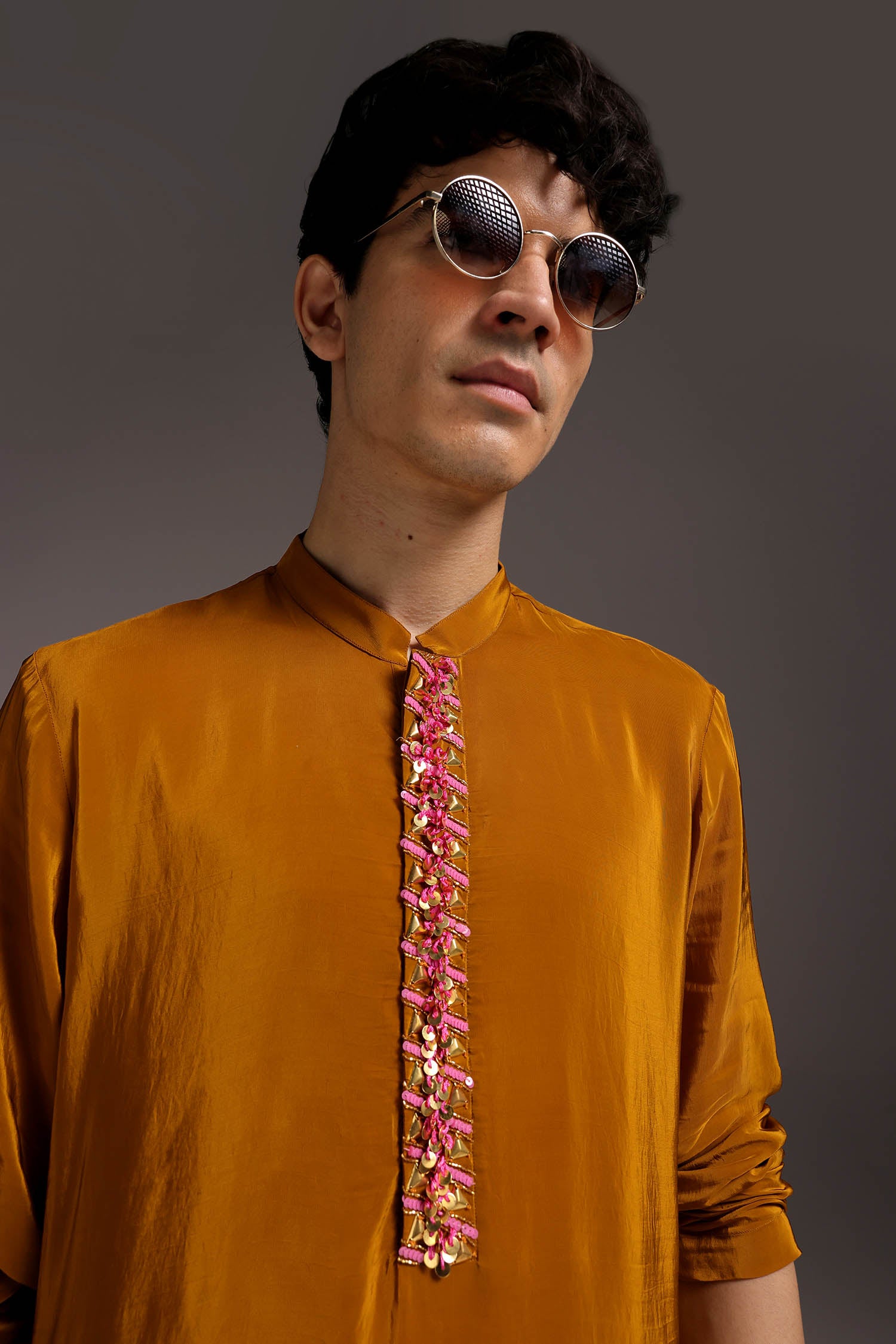Ochre - Hand Embroidered Designer Kurta