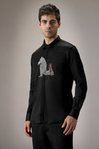 ZEBRA - Hand Embroidered Designer Shirt - Black