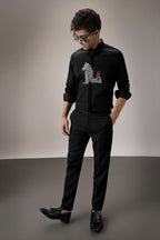 ZEBRA - Hand Embroidered Designer Shirt - Black