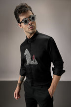 ZEBRA - Hand Embroidered Designer Shirt - Black