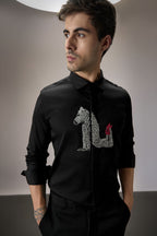 ZEBRA - Hand Embroidered Designer Shirt - Black