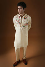 Wild Flowers Hand Embroidered Designer Kurta - Ivory