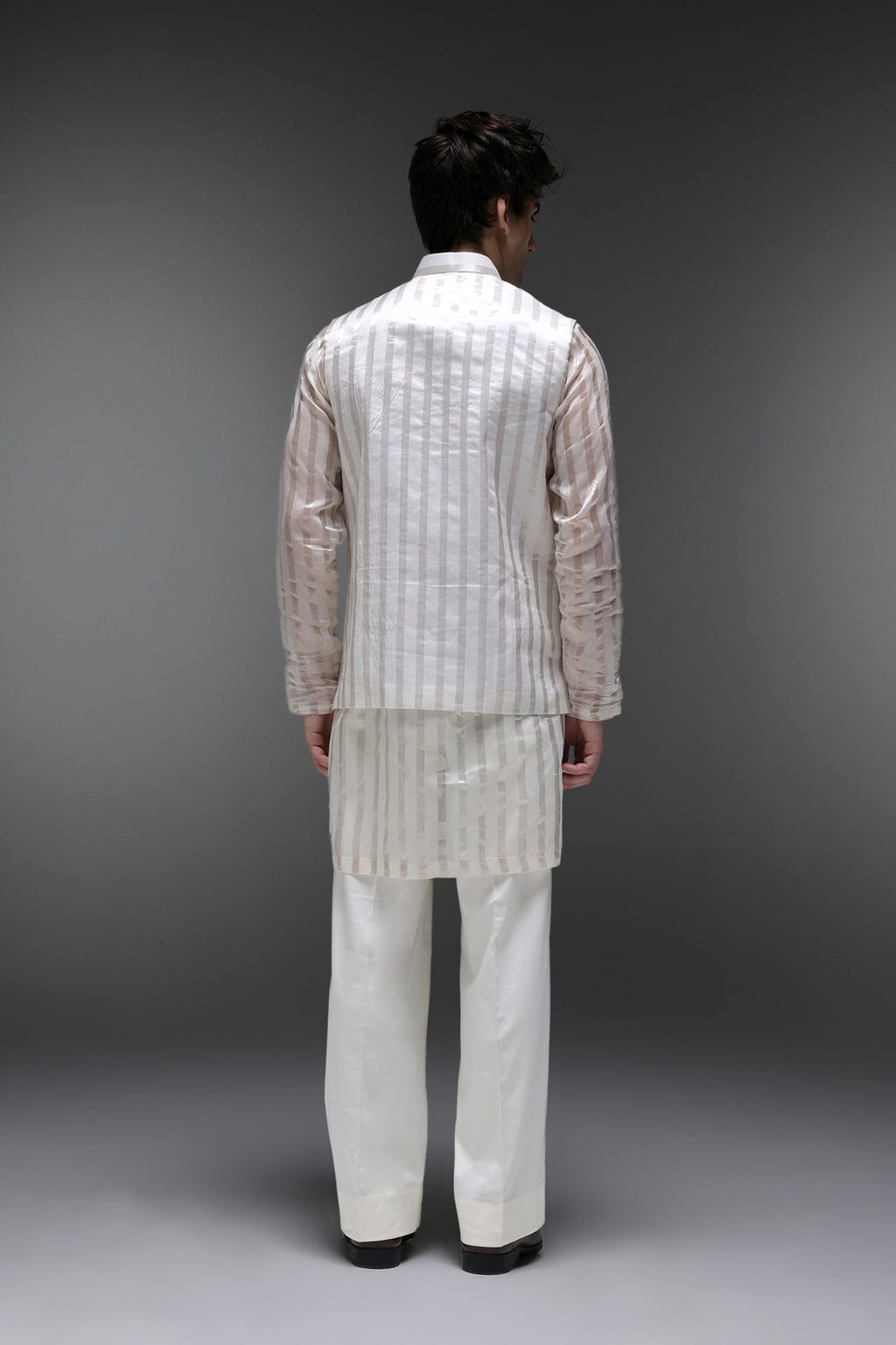 Moon - Hand Embroidered Designer Bundi With Kurta - Ivory