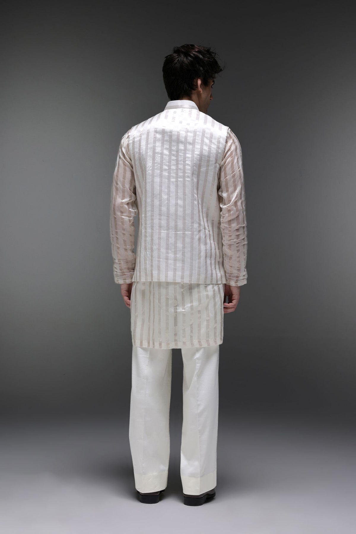Moon - Hand Embroidered Designer Bundi With Kurta - Ivory