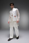 Moon - Hand Embroidered Designer Bundi With Kurta - Ivory