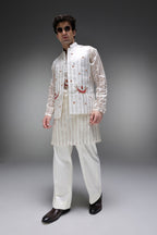 Moon - Hand Embroidered Designer Bundi With Kurta - Ivory