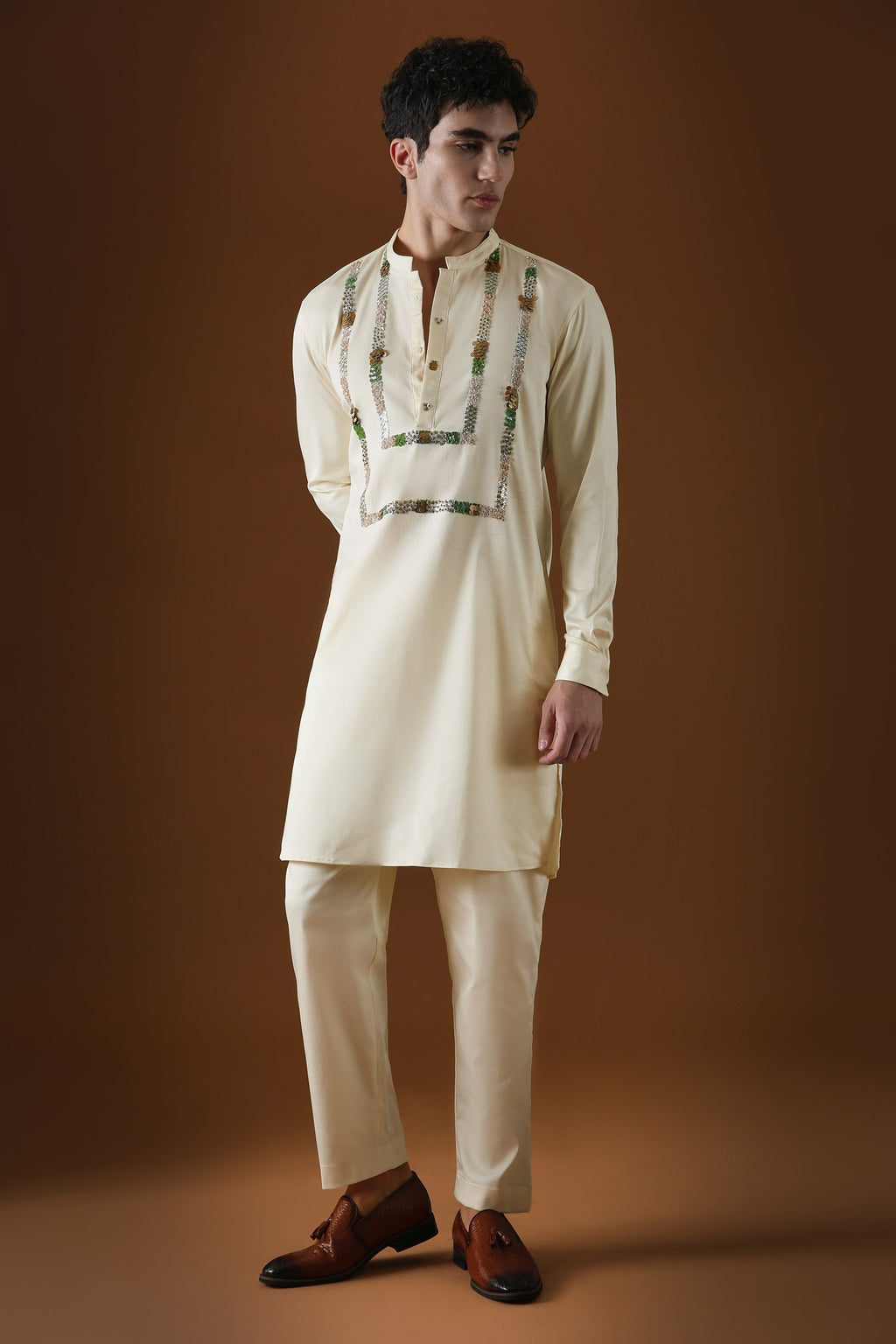 Sequins and Coin Hand Embroidered Designer Kurta - Ivory