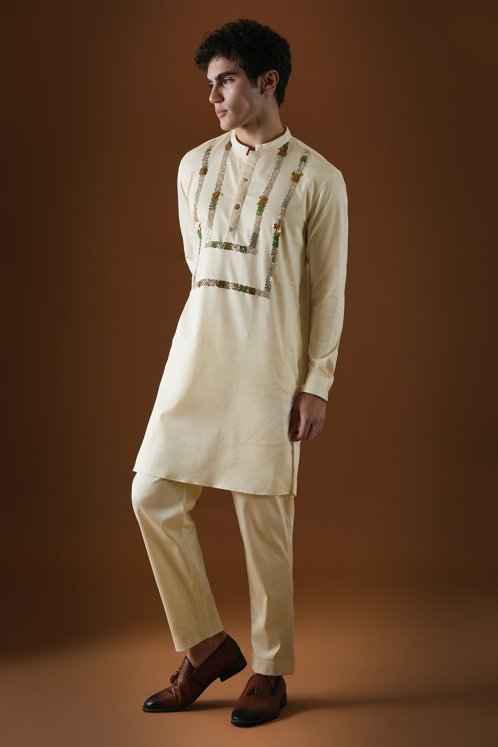 Sequins and Coin Hand Embroidered Designer Kurta - Ivory