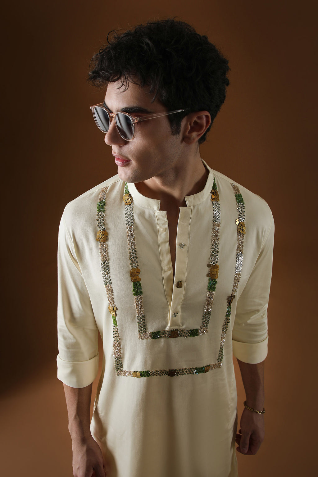 Sequins and Coin Hand Embroidered Designer Kurta - Ivory