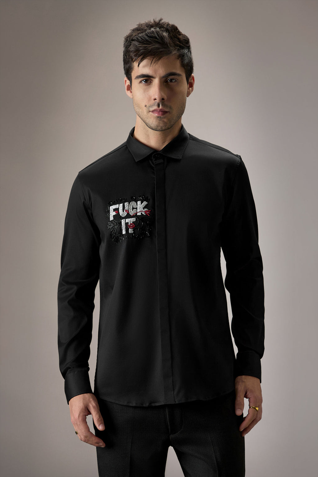 Fuck It - Hand Embroidered Designer Shirt - Black