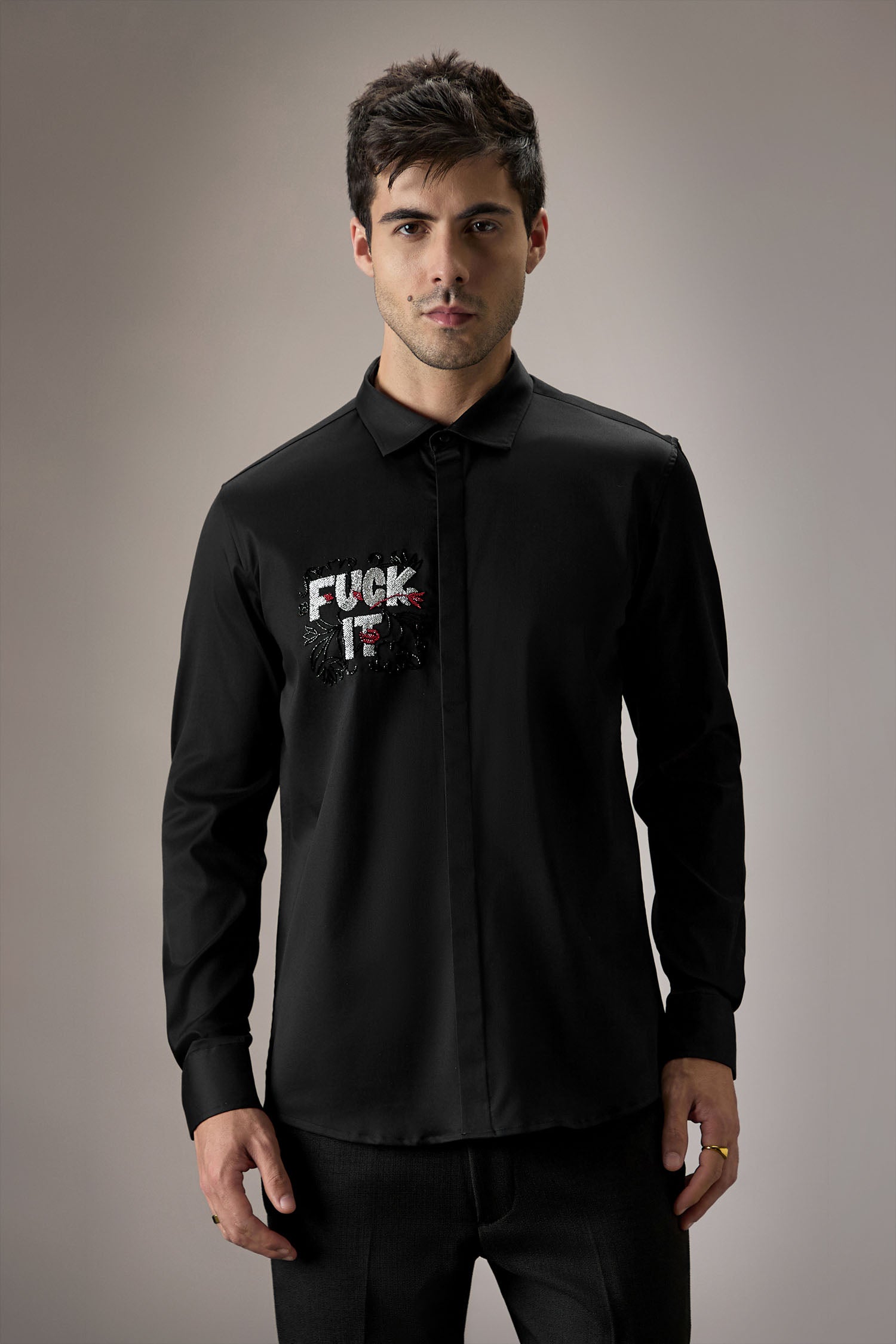 Fuck It - Hand Embroidered Designer Shirt - Black