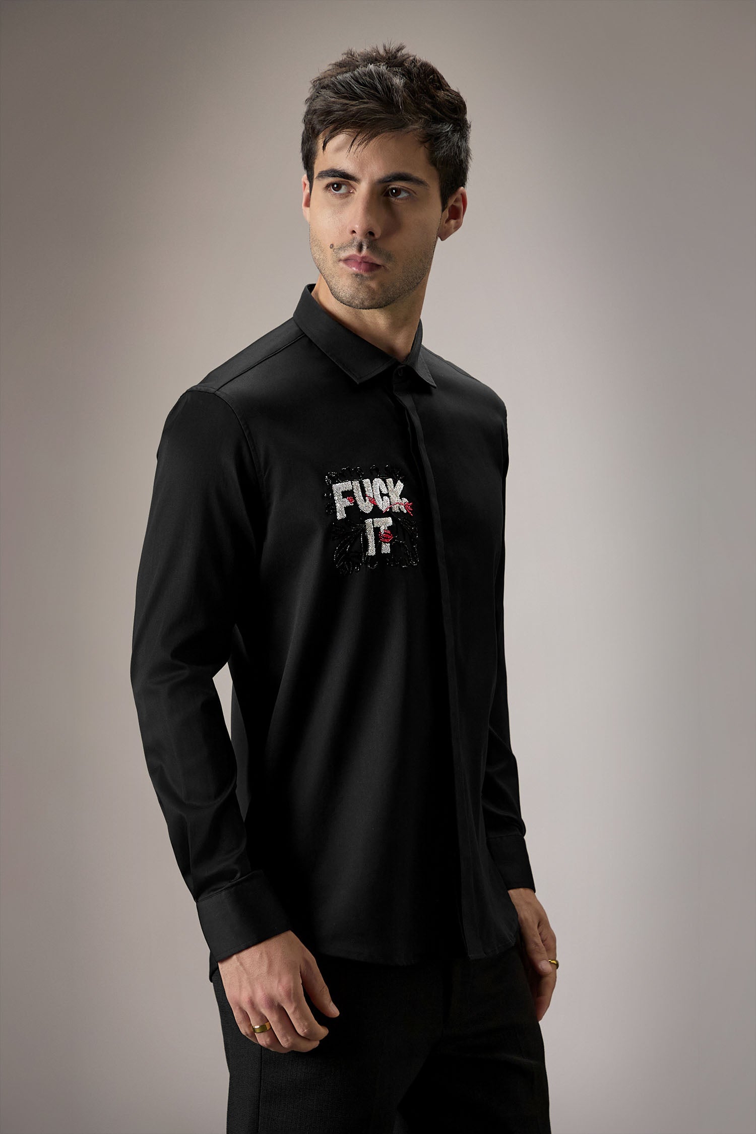 Fuck It - Hand Embroidered Designer Shirt - Black