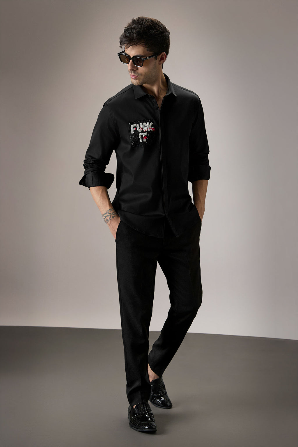 Fuck It - Hand Embroidered Designer Shirt - Black