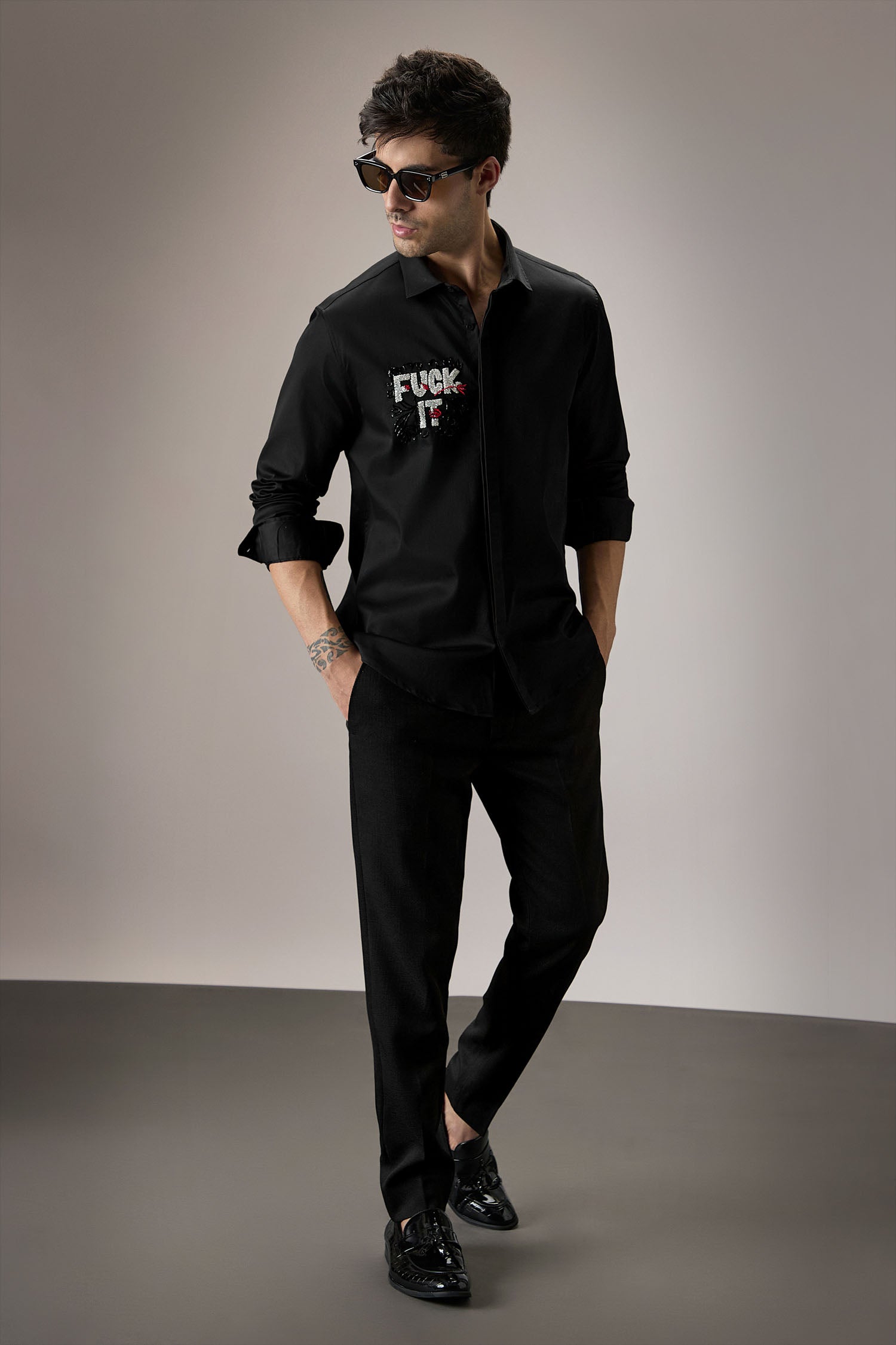 Fuck It - Hand Embroidered Designer Shirt - Black