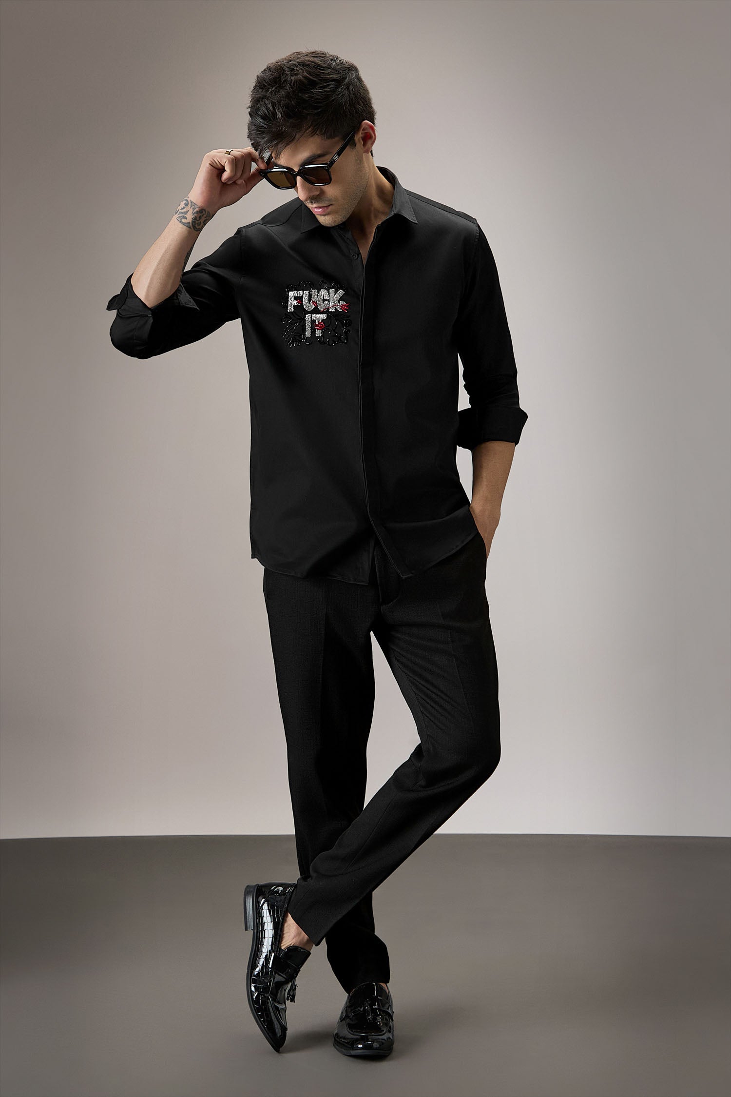 Fuck It - Hand Embroidered Designer Shirt - Black