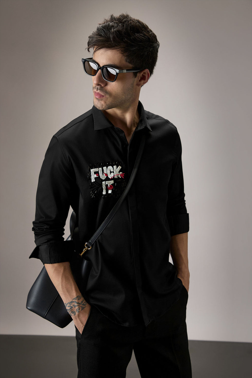 Fuck It - Hand Embroidered Designer Shirt - Black