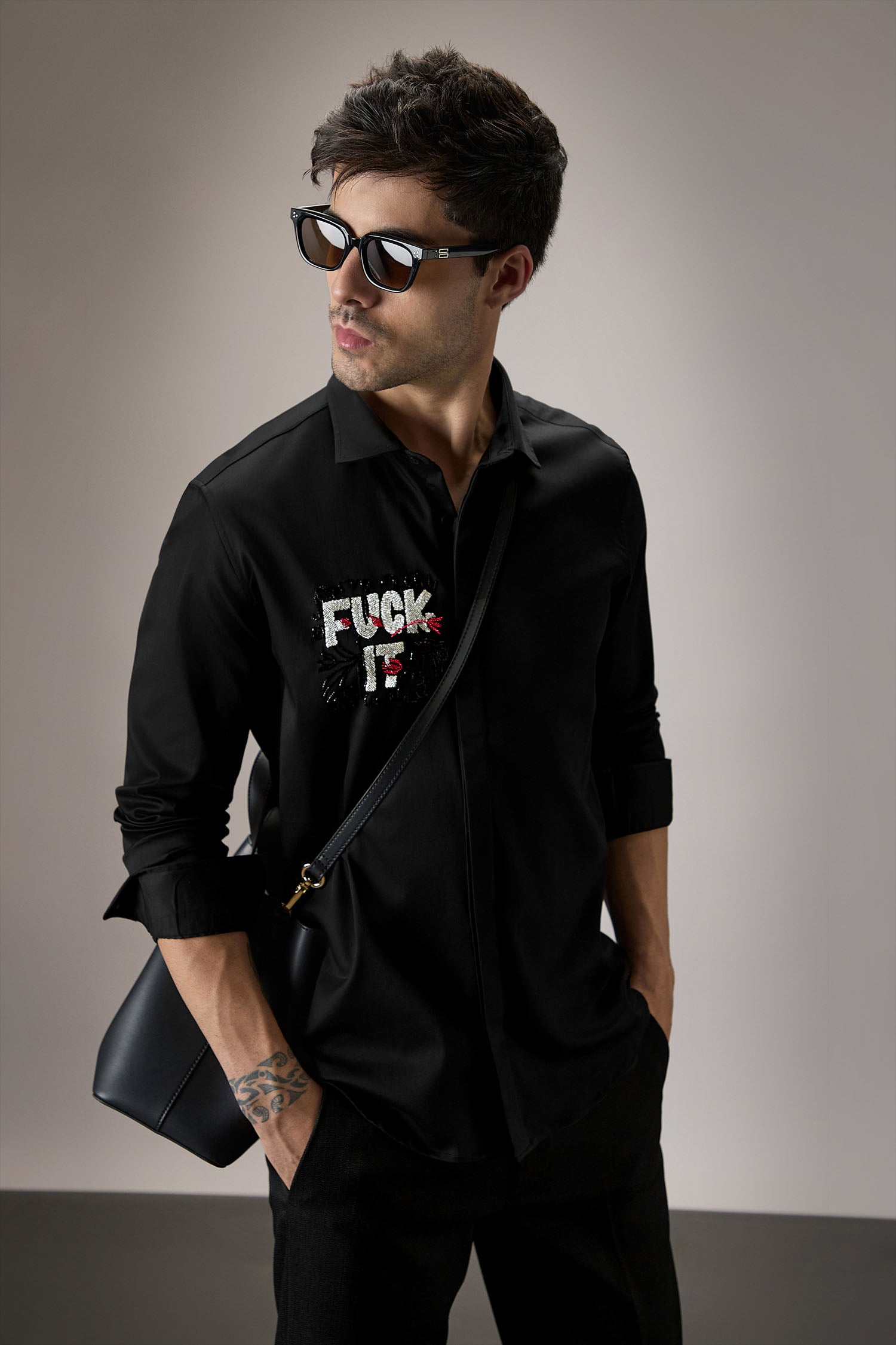 Fuck It - Hand Embroidered Designer Shirt - Black