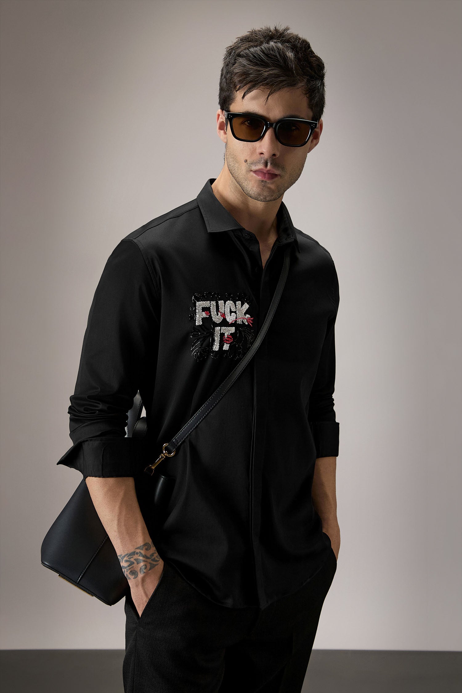 Fuck It - Hand Embroidered Designer Shirt - Black