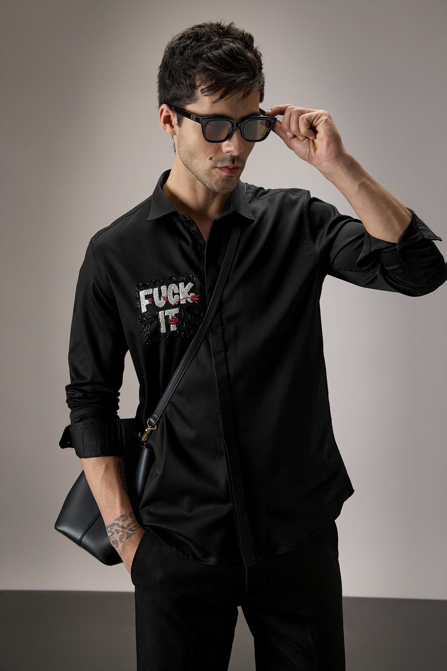 Fuck It - Hand Embroidered Designer Shirt - Black