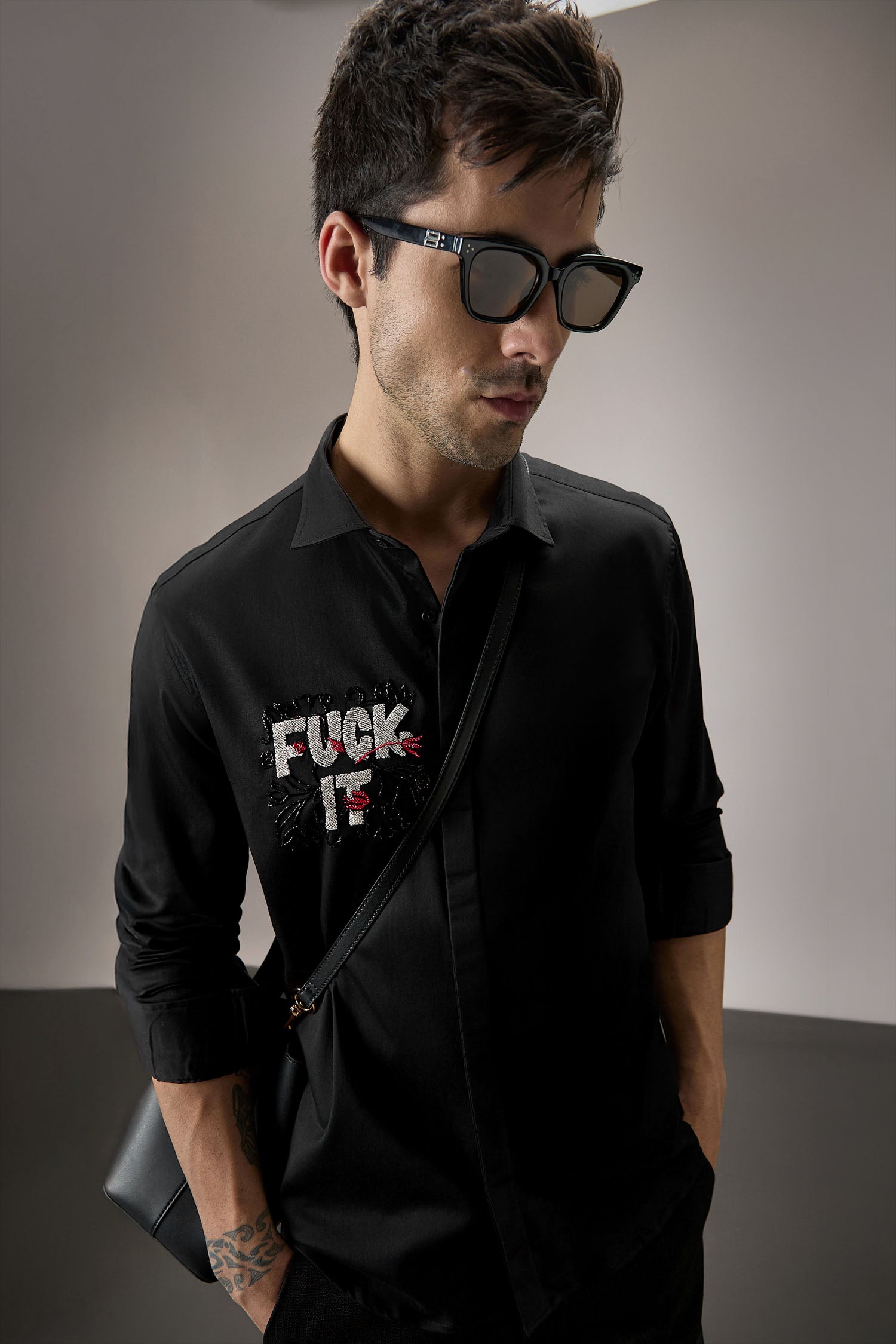 Fuck It - Hand Embroidered Designer Shirt - Black
