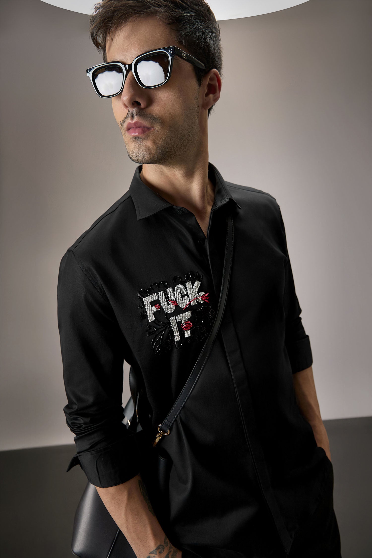 Fuck It - Hand Embroidered Designer Shirt - Black