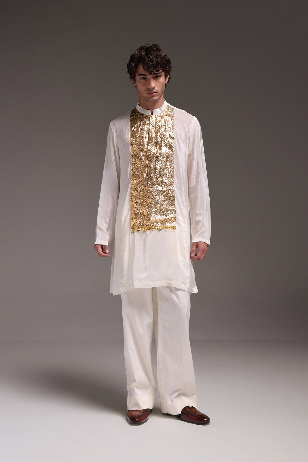 Ivory Lumpi - Hand Embroidered Designer Kurta