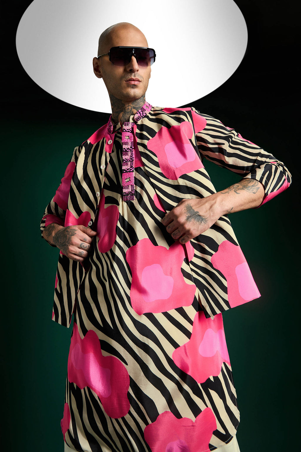 Wild Stripes Hand Embroidered Designer Bundi Set