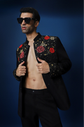 Celestial Rose Hand Embroidered Bandhgala - Black
