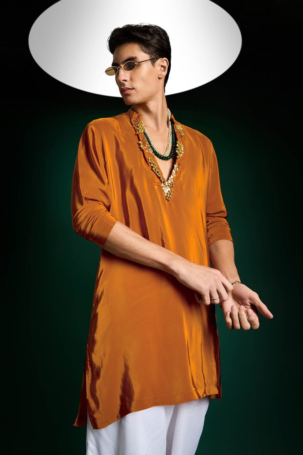 Bell Clusters Hand Embroidered Designer Kurta -  Rust Orange