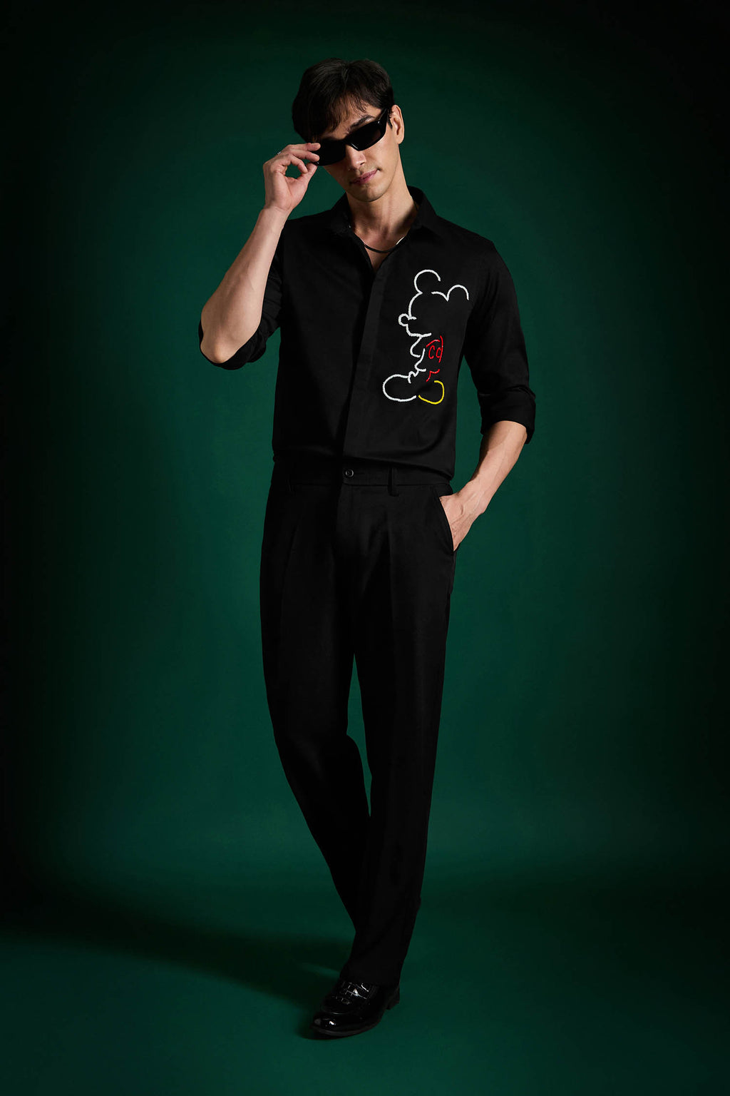 Big Mickey - Black Hand Embroidered Designer Shirt