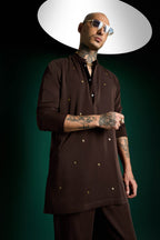 Studded Hand Embroidered Designer Kurta Set - Coffee brown