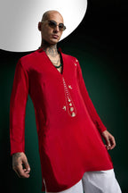 Botanic Hand Embroidered Designer Kurta - Red
