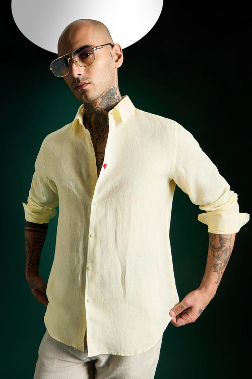 Heart Irish Linen Shirt - Mellow Yellow