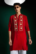 Bud Hand Embroidered Designer Kurta - Red