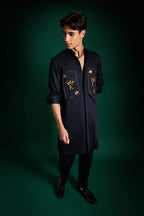 The King Hand Embroidered Designer Kurta - Navy