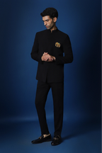 Yanai (Elephant) Hand Embroidered Bandhgala - Black