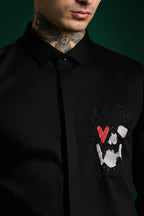 Heart Skull - Black Hand Embroidered Designer Shirt
