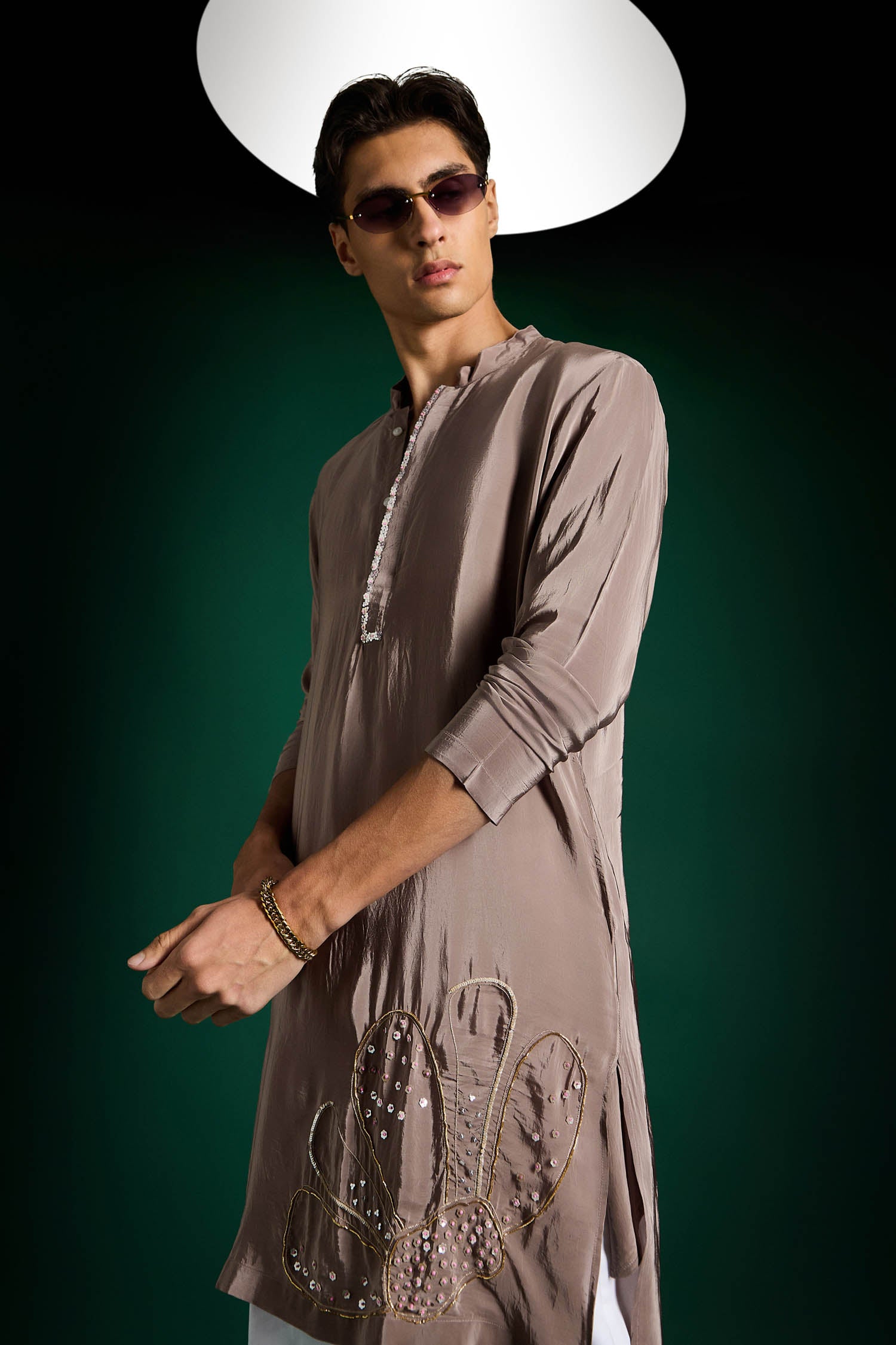 Petals Hand Embroidered Designer Kurta - Lilac Luster