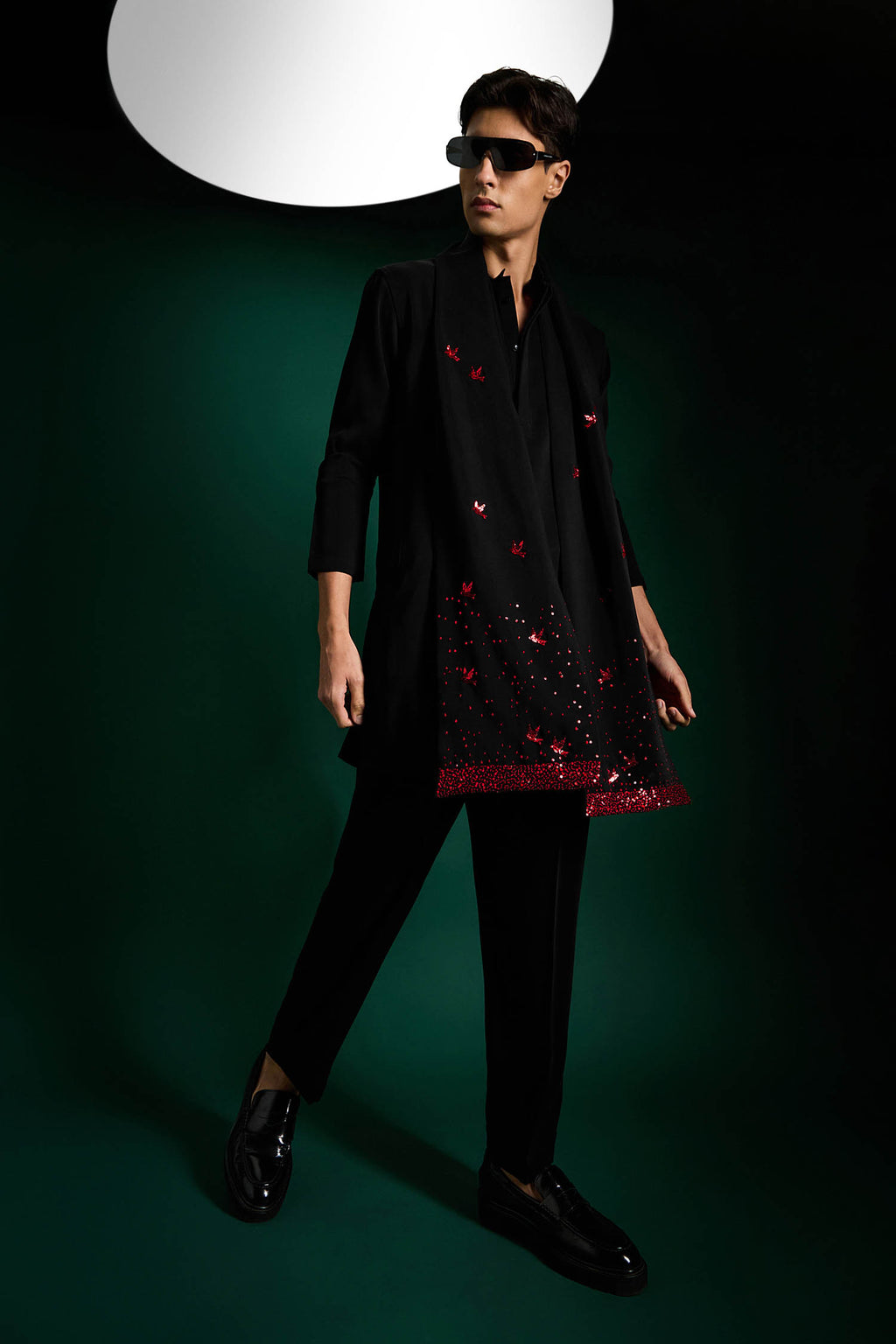 Speckled Birds Hand Embroidered Designer Shawl Set With Kurta And Pant